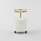Maeva trolley featuring a gold stainless steel upper rail and modern oval shape.