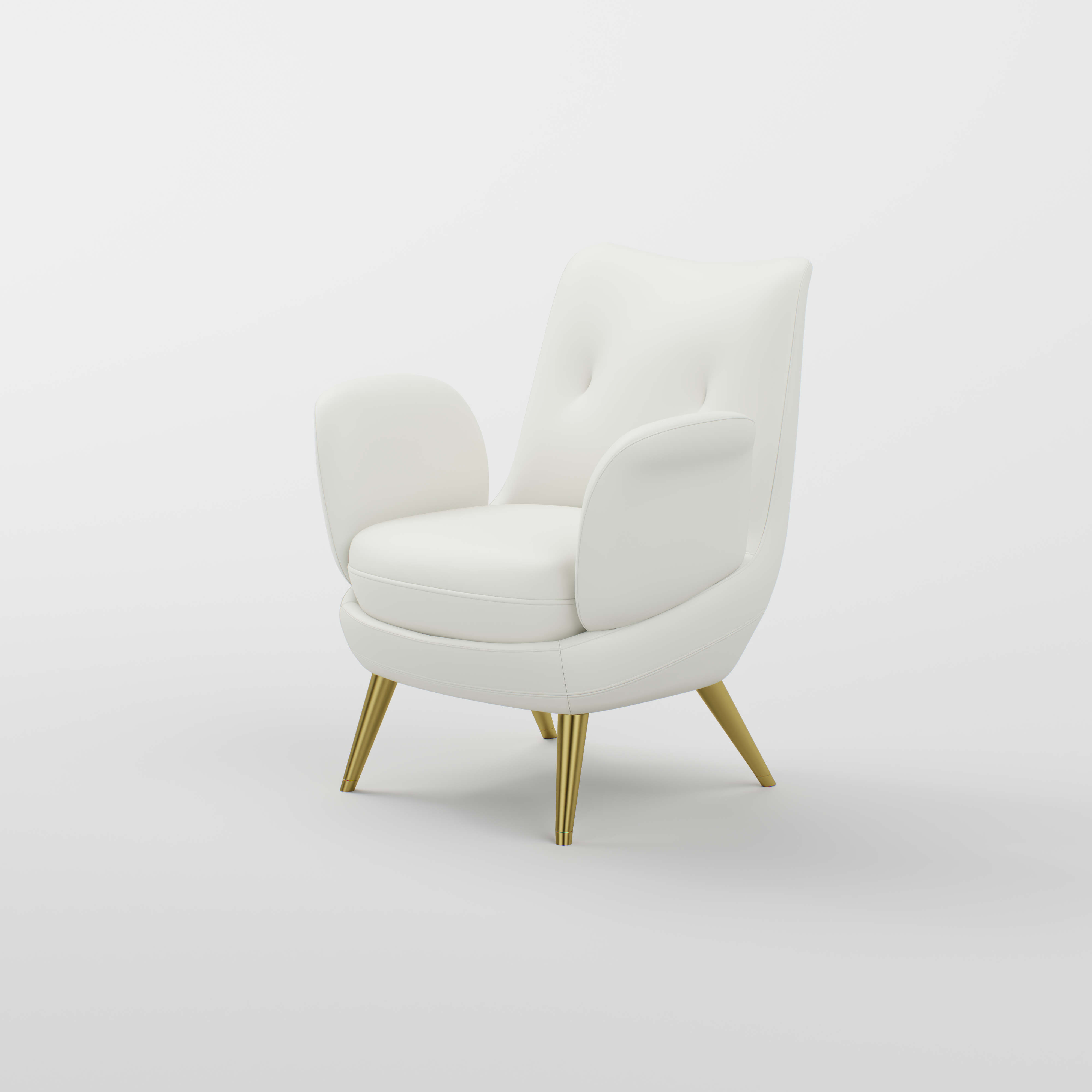 Beautty Salon Armchair in White Leather and Gold Legs 