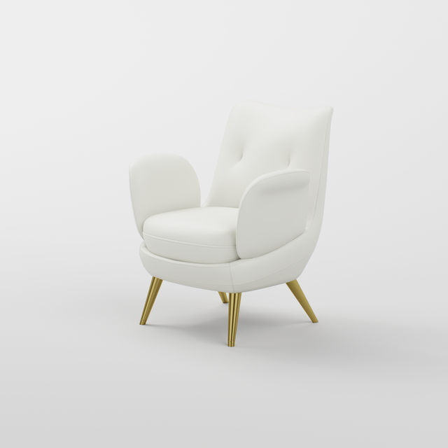 Beautty Salon Armchair in White Leather and Gold Legs