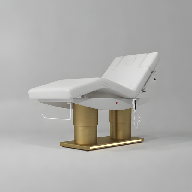 Massage bed in white with height and knee lift