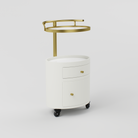 Professional salon trolley designed with stainless steel, stone top, and smooth rolling wheels.