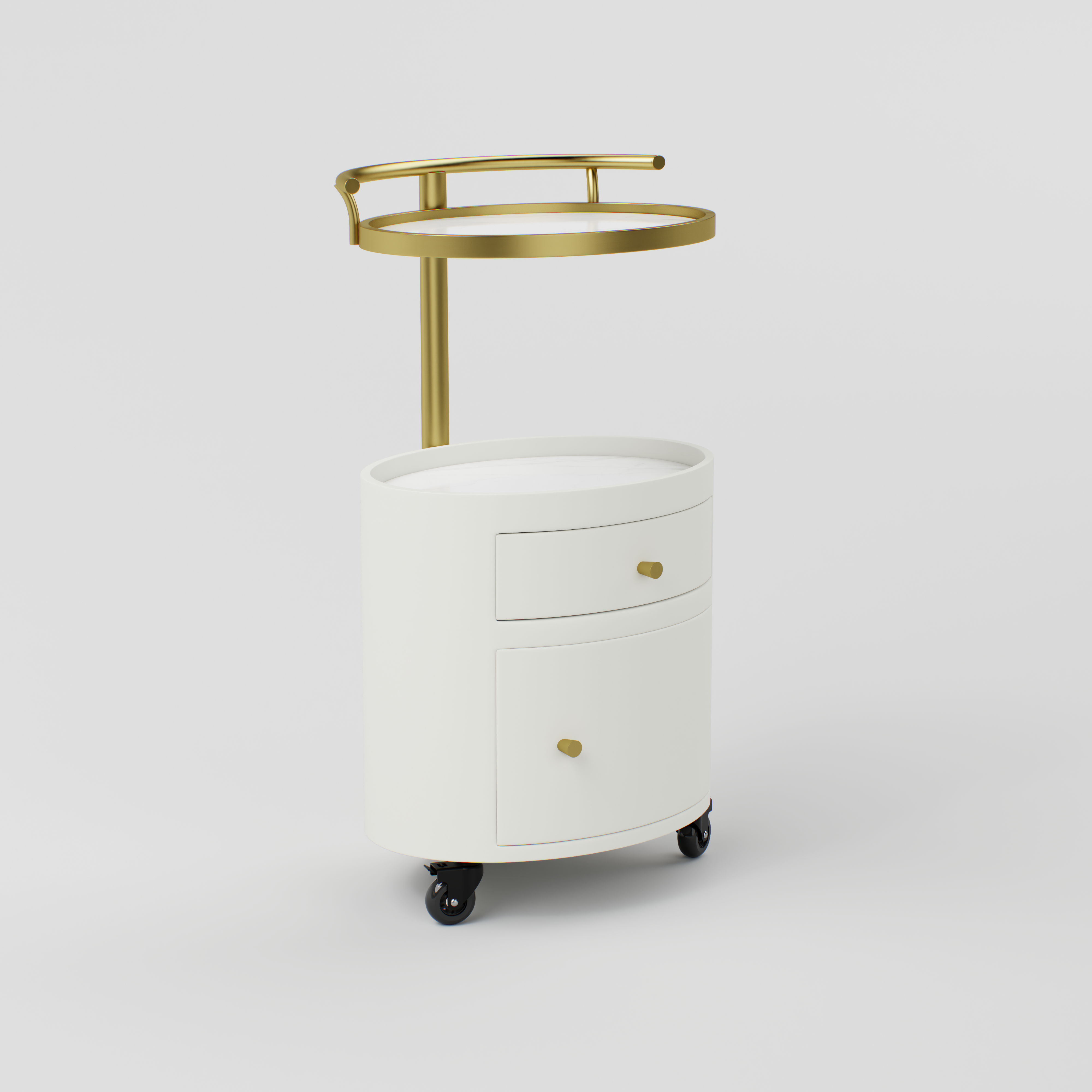 Professional salon trolley designed with stainless steel, stone top, and smooth rolling wheels.