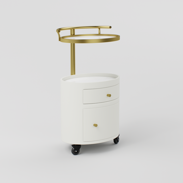 Professional salon trolley designed with stainless steel, stone top, and smooth rolling wheels.