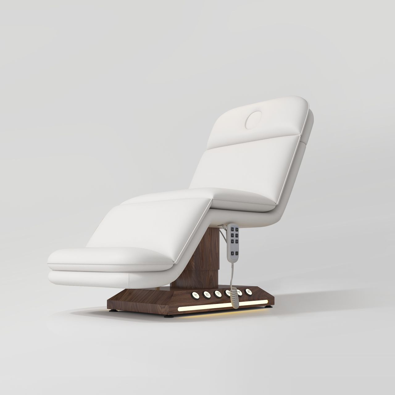 White Leather Bed with Walnut Wood Base