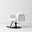 White Leather Hair Salon Chair With Black Circle Base and Footrest 