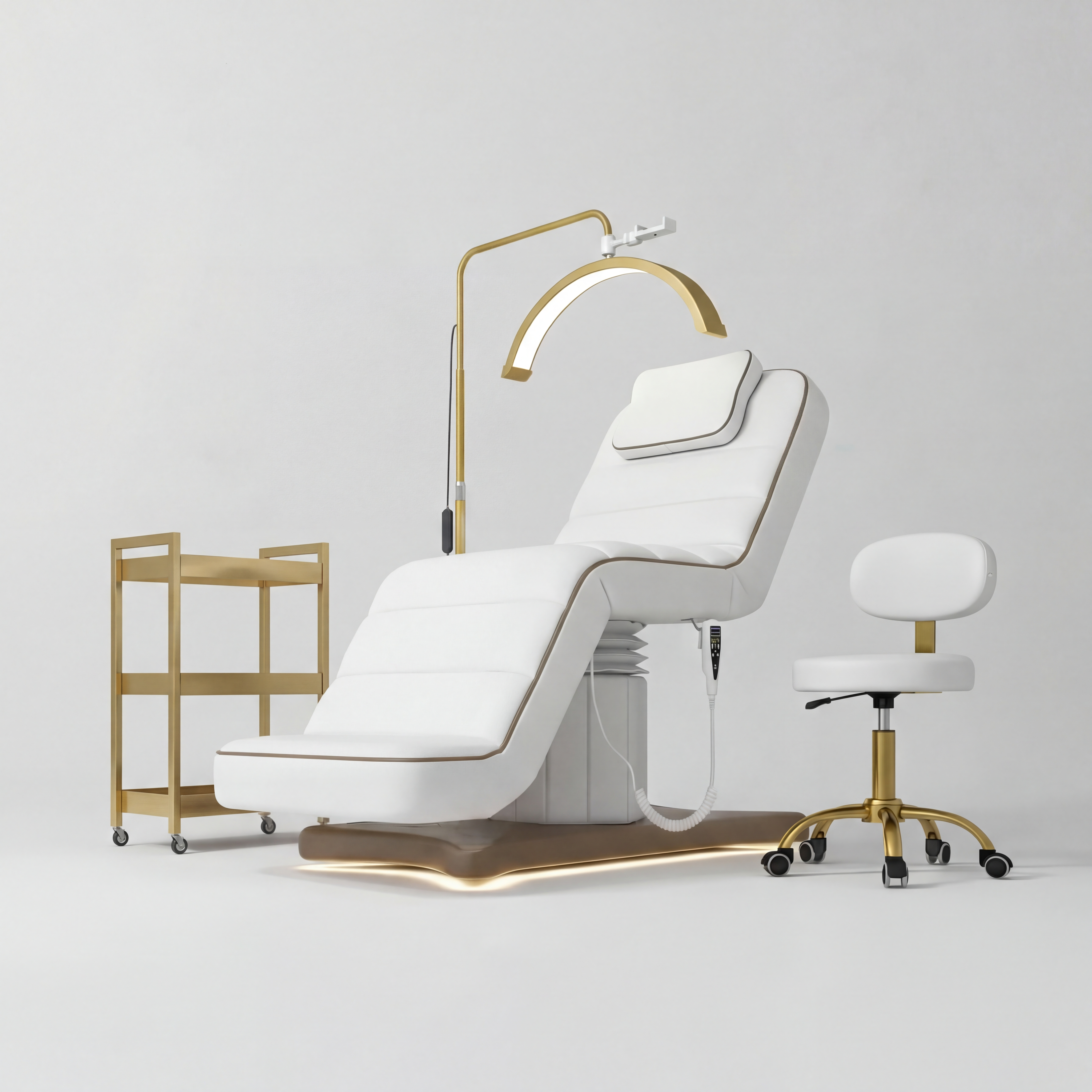 Leather electric beauty bed set with piping and accessories