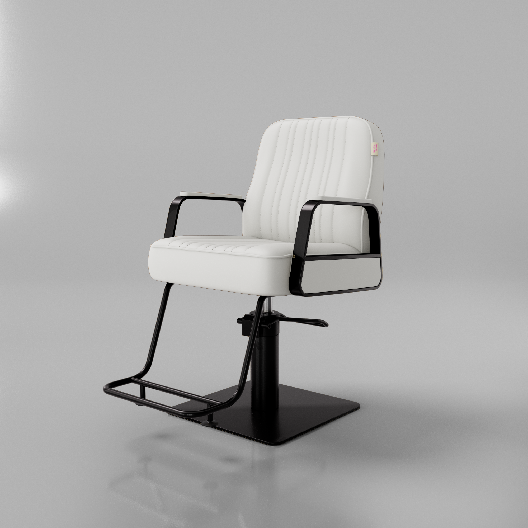 White styling chair and black base.