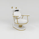 White leather hairwash station with white cermainc sink and gold accesory