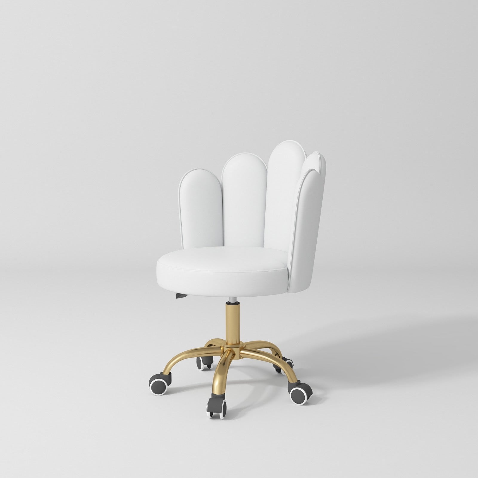 Beauty salon stool in white and gold on wheels