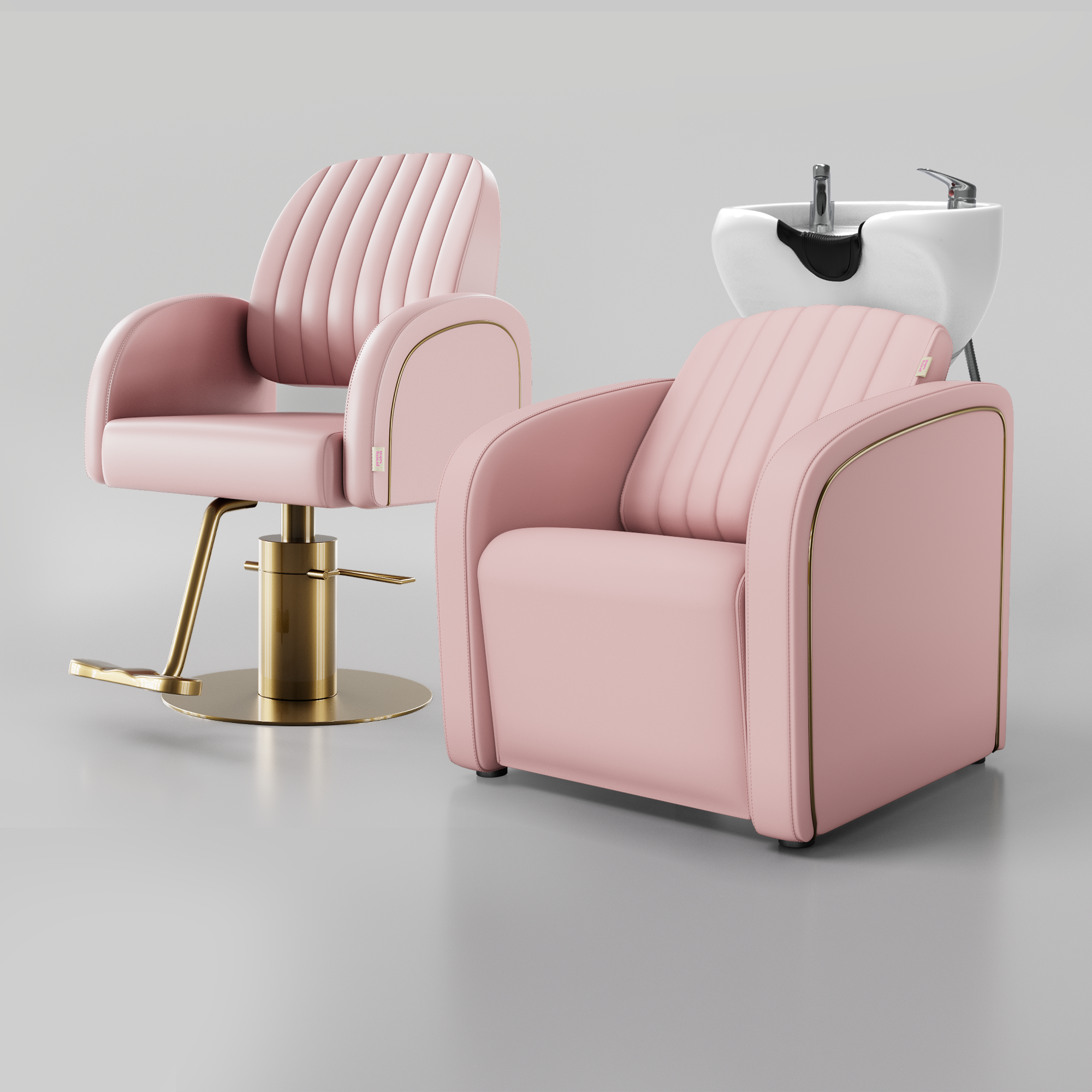 Luxury pink hair salon set with gold detailing 