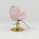 pink and gold sculpted hairdressing chair with circle base