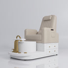 beige pedicure station with gold and draws