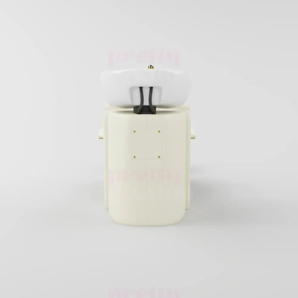 back of the shampoo chair in cream with white basin
