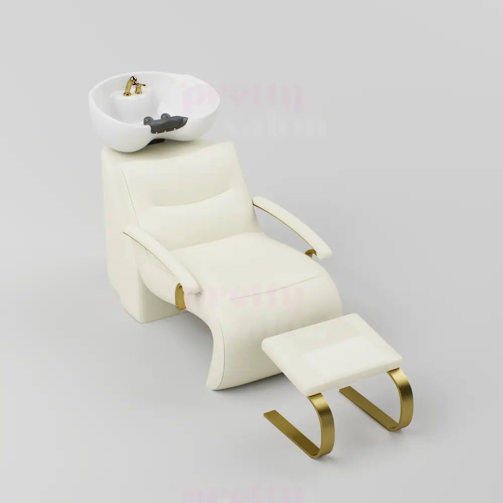 Cream Hairbackwash with footrest and gold accessories