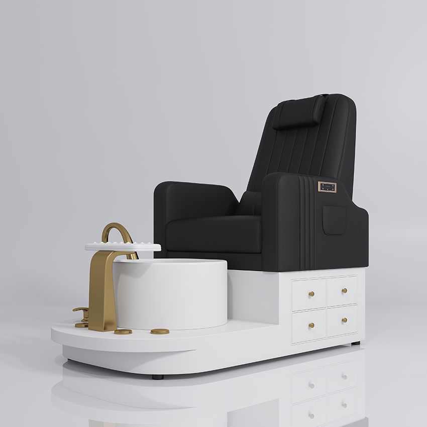 black pedicure station with gold and draws