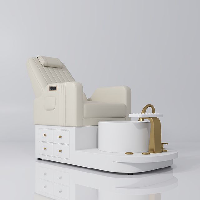 cream pedicure station with gold and draws