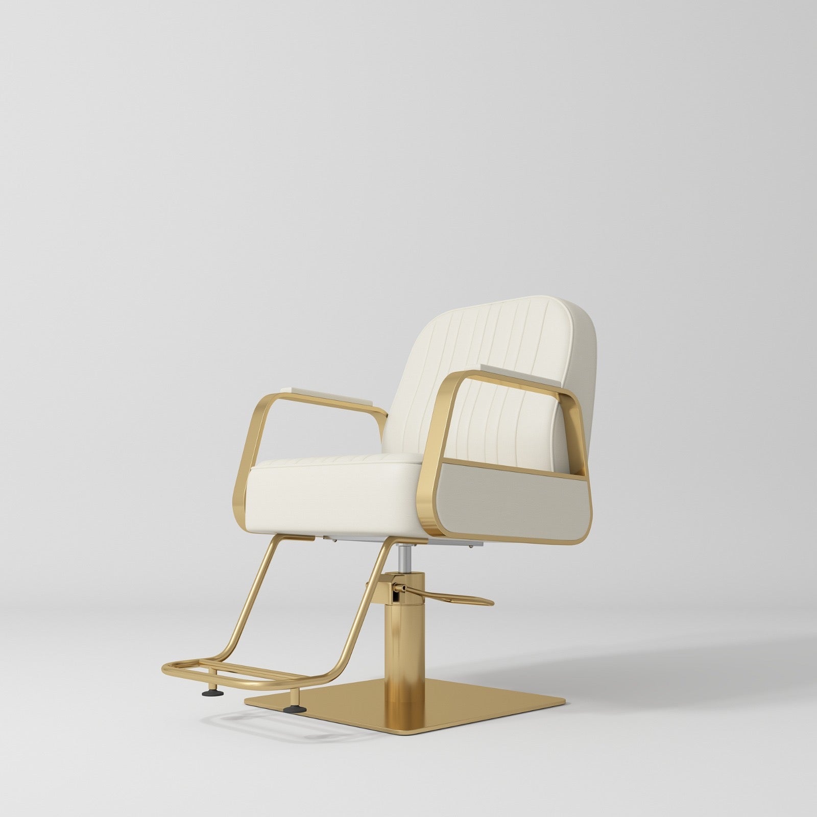 Luxury salon hair styling chair in cream and gold
