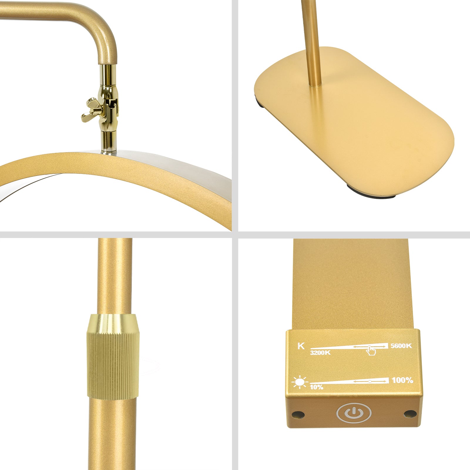 Modern gold half moon beauty light designed for salons, nail technicians, makeup artists and aesthetics professionals across the UK.