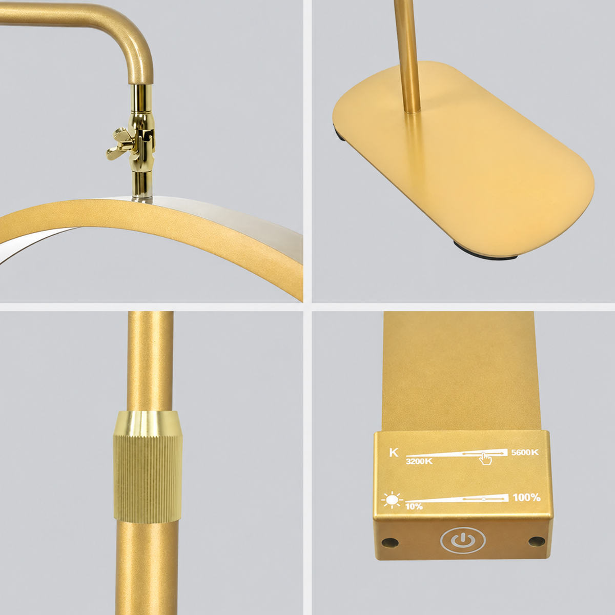 Modern gold half moon beauty light designed for salons, nail technicians, makeup artists and aesthetics professionals across the UK.
