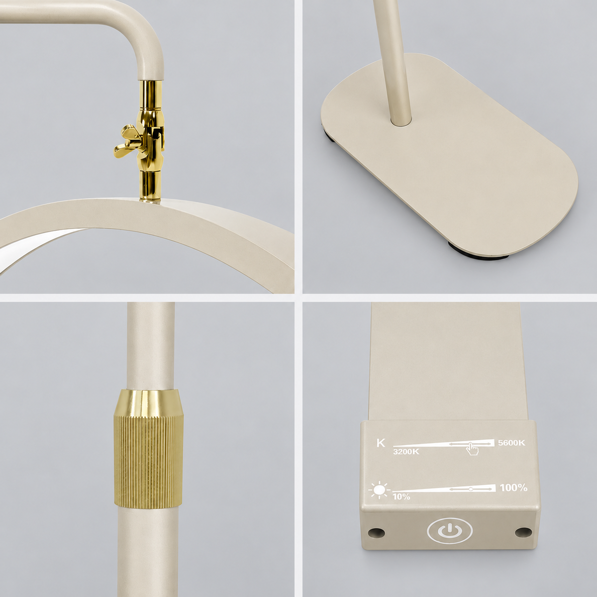 Nude Lunara Moonlight Pro floor lamp showing adjustable height, rotating light head, and flexible positioning for beauty treatments.