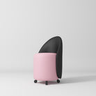pink leather beauty stool on wheels with black backrest