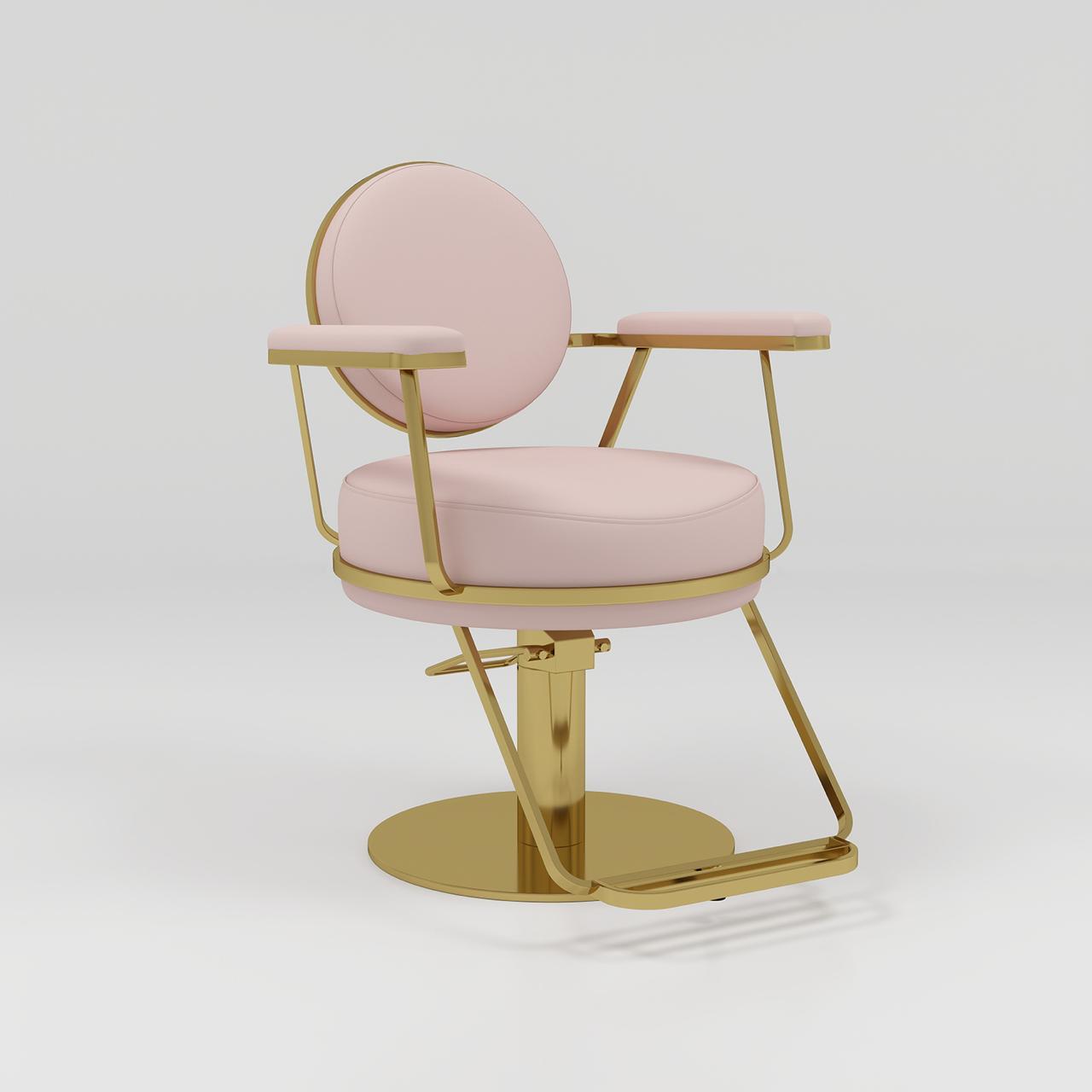 modern hairstyling chair with pink and gold 