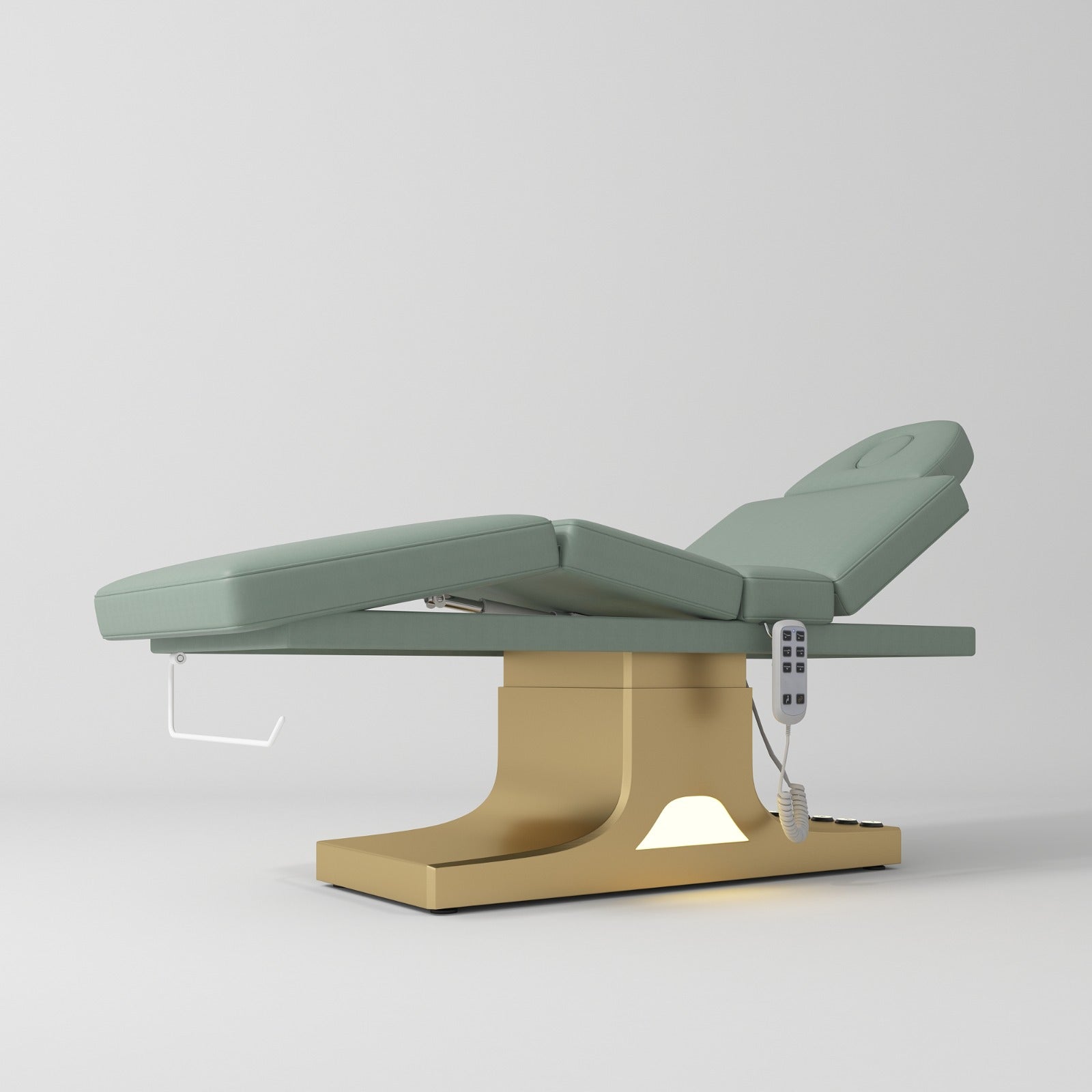Sage green luxury medical bed with LED lighting