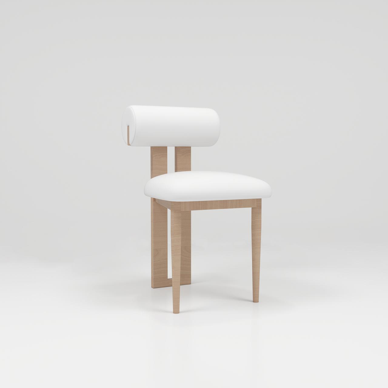 White leather nail desk chair with oak legs 