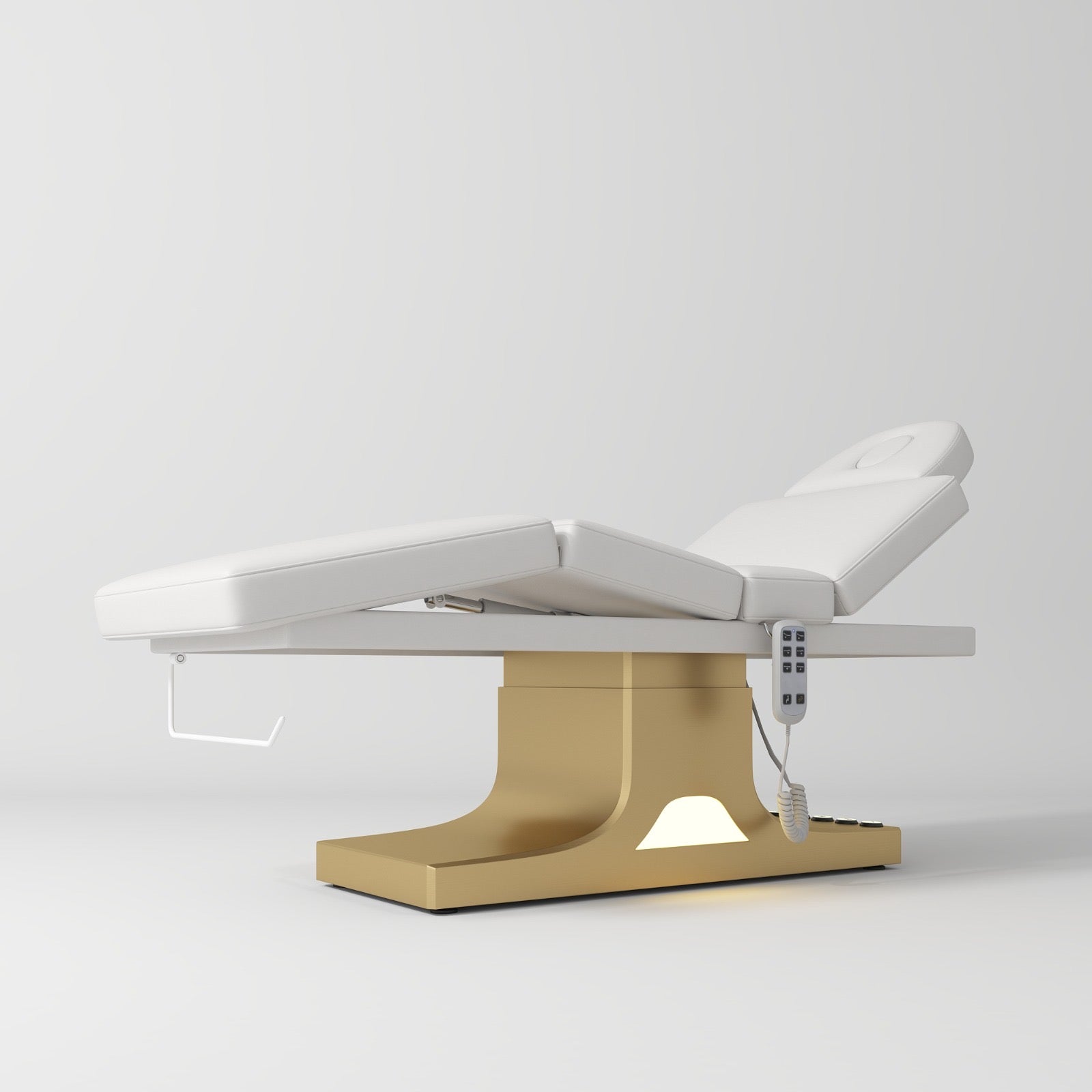 White luxury medical electric beauty bed with gold base 