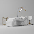 white lash bed with stool