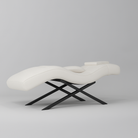 luxury white leather salon bed with stainless steel black legs